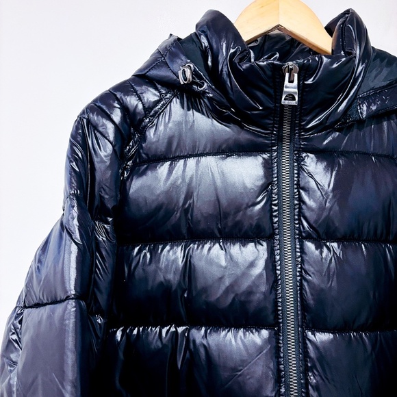 GUESS Black Shiny Hooded Puffer Coat - Picture 4 of 9